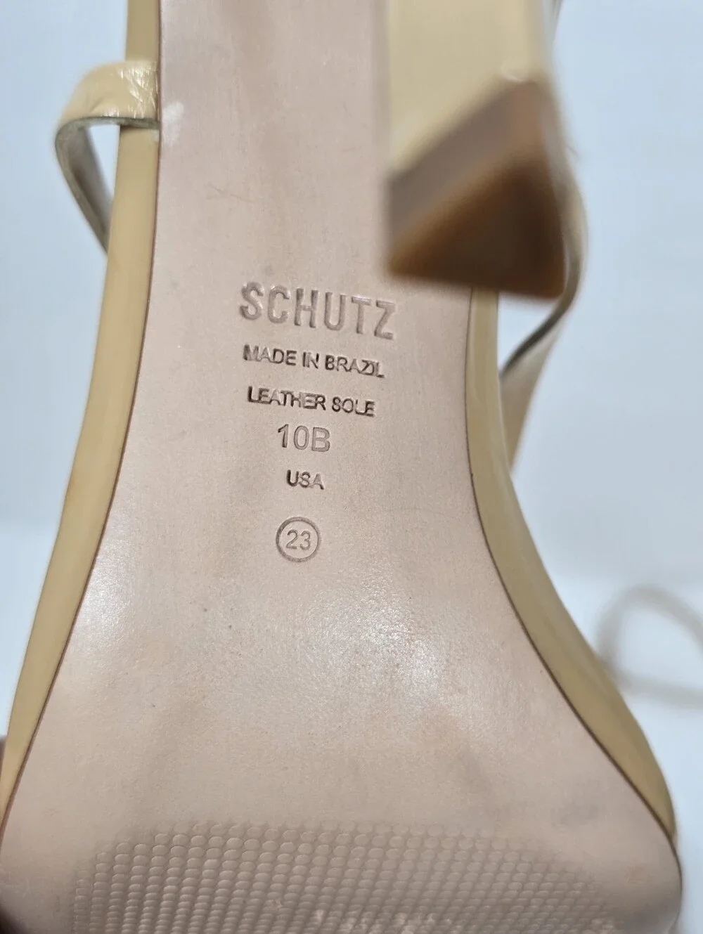 Schutz Jada Nude Square Toe Ankle Wrap Stiletto Heel Sandals Size 10